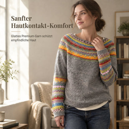 Locker sitzender Damen-Strickpullover mit Rundhalsausschnitt und Farbblock-Design