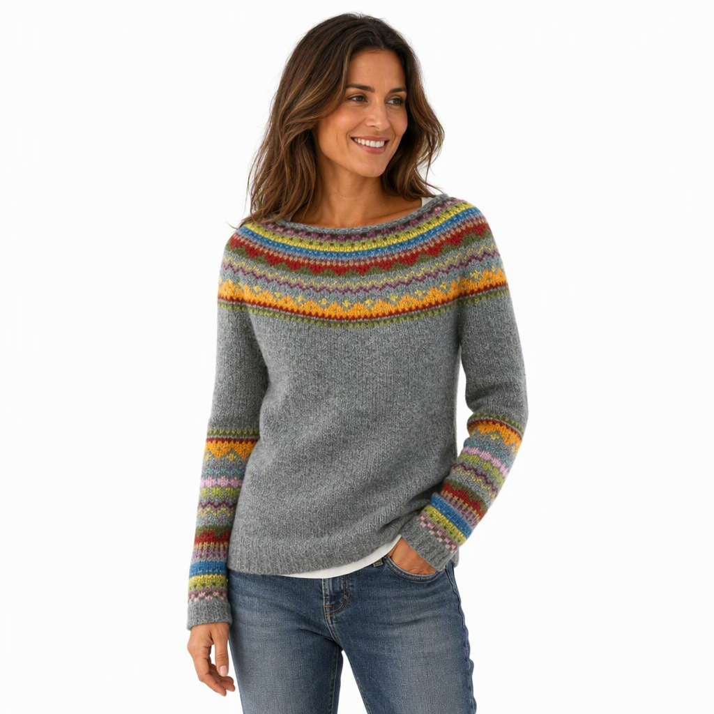 Locker sitzender Damen-Strickpullover mit Rundhalsausschnitt und Farbblock-Design