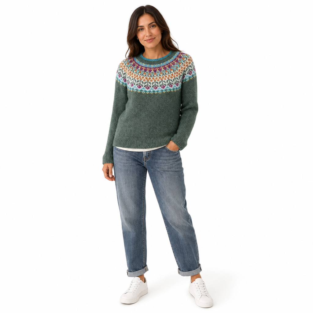 Locker sitzender Damen-Strickpullover mit Rundhalsausschnitt und Farbblock-Design
