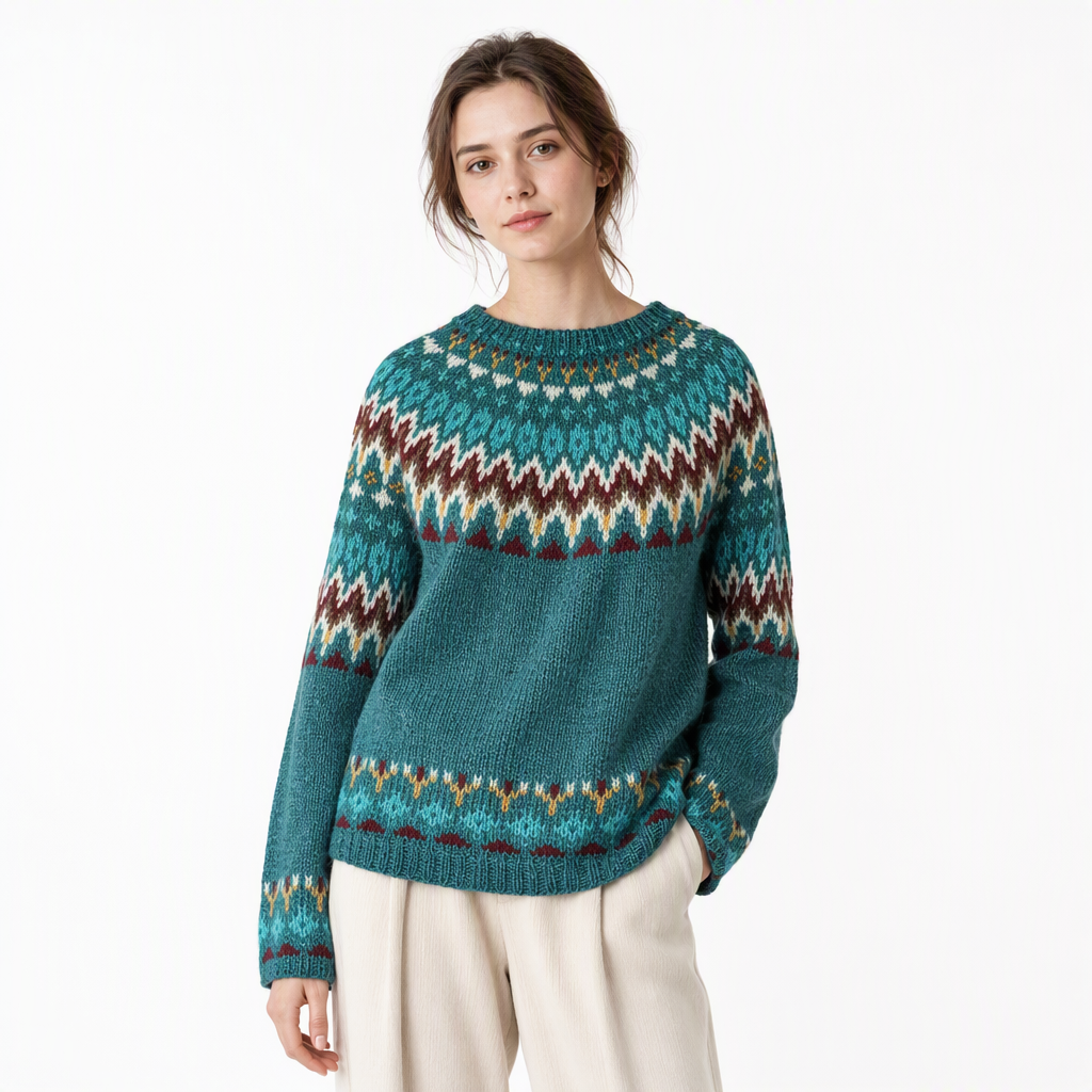 Locker sitzender Damen-Strickpullover mit Rundhalsausschnitt und Farbblock-Design