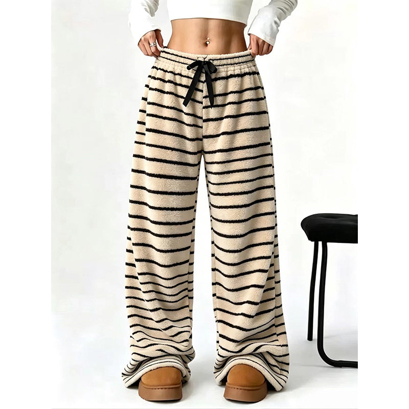 📢🎉50%Rabatt!!!🛍️✨Damen Doppelwandige Plüsch Streifen Weitbeinhosen