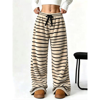 📢🎉50%Rabatt!!!🛍️✨Damen Doppelwandige Plüsch Streifen Weitbeinhosen