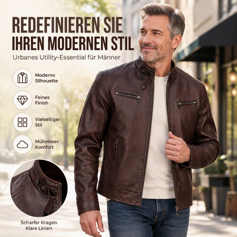 🌟Über 10.000 positive Bewertungen!🌟 Stylische Stehkragen-PU-Lederjacke für Herren