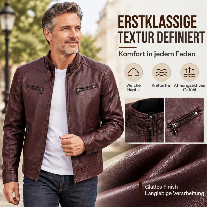 🌟Über 10.000 positive Bewertungen!🌟 Stylische Stehkragen-PU-Lederjacke für Herren
