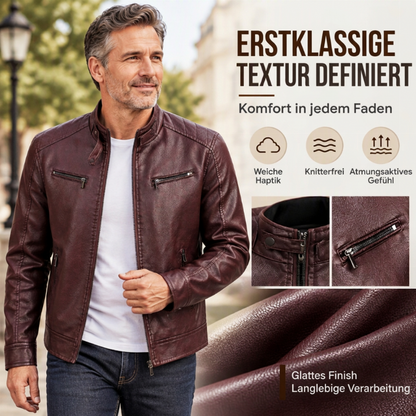 🌟Über 10.000 positive Bewertungen!🌟 Stylische Stehkragen-PU-Lederjacke für Herren