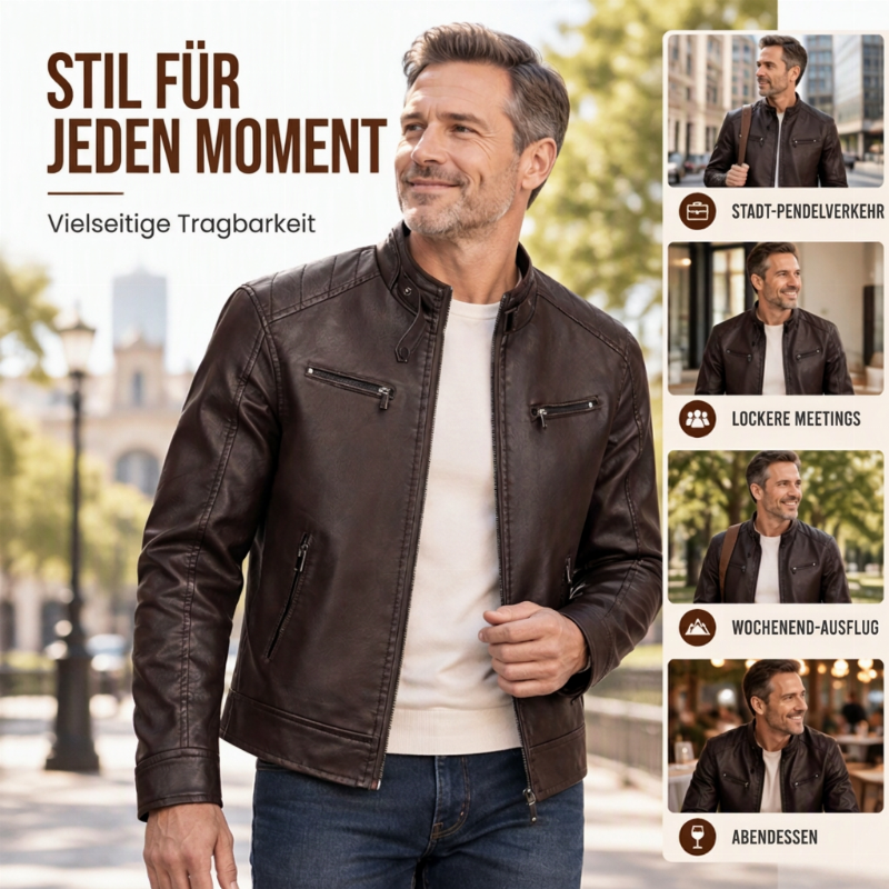 🌟Über 10.000 positive Bewertungen!🌟 Stylische Stehkragen-PU-Lederjacke für Herren