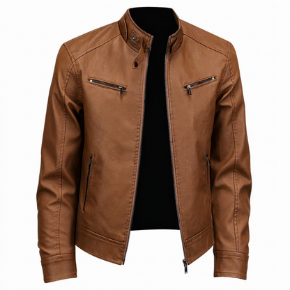 🌟Über 10.000 positive Bewertungen!🌟 Stylische Stehkragen-PU-Lederjacke für Herren