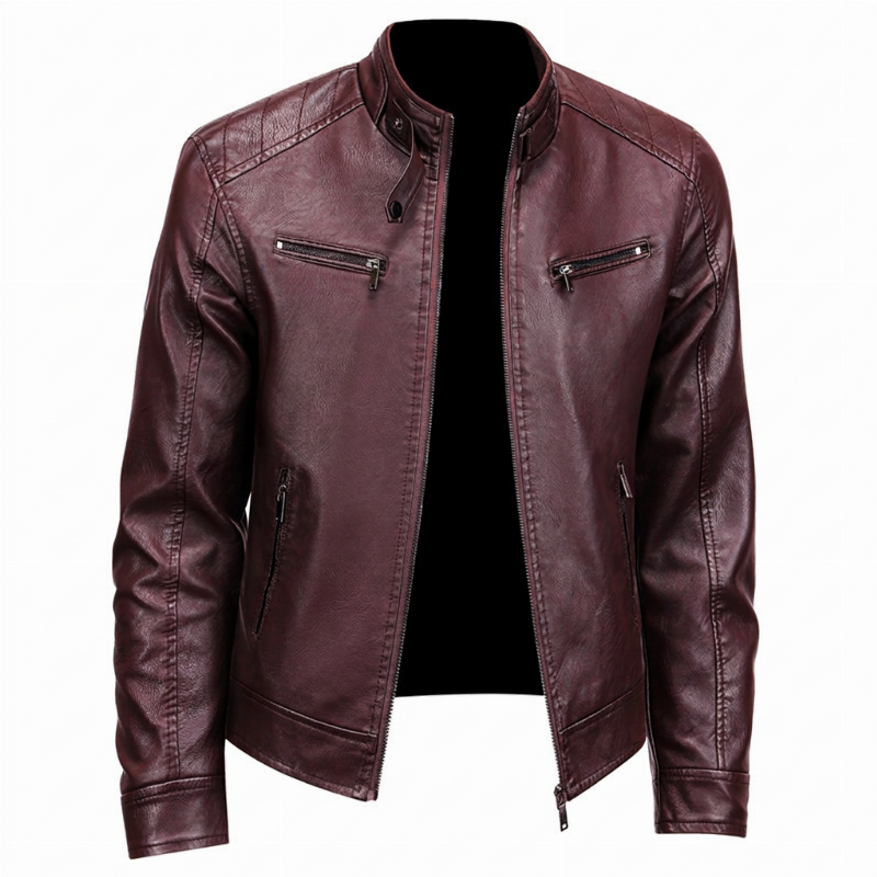 🌟Über 10.000 positive Bewertungen!🌟 Stylische Stehkragen-PU-Lederjacke für Herren