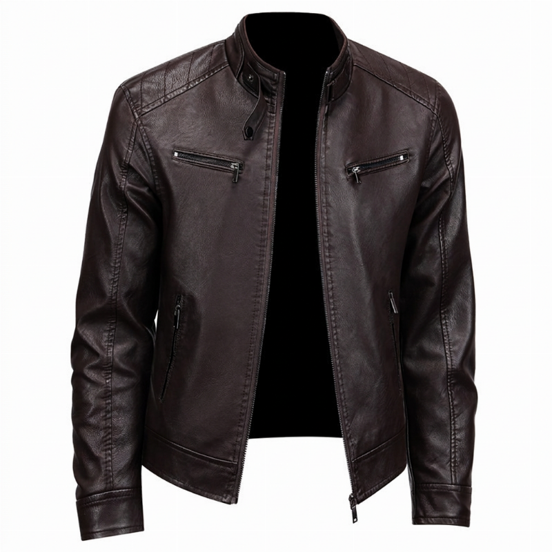🌟Über 10.000 positive Bewertungen!🌟 Stylische Stehkragen-PU-Lederjacke für Herren