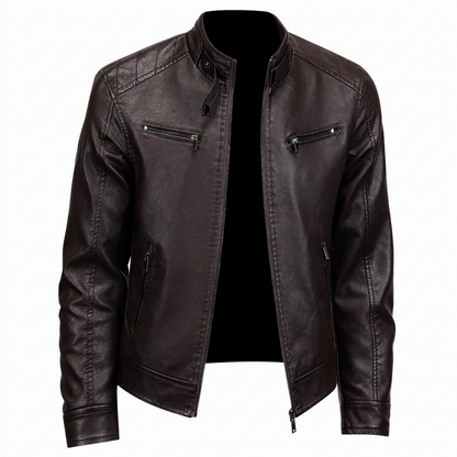 🌟Über 10.000 positive Bewertungen!🌟 Stylische Stehkragen-PU-Lederjacke für Herren