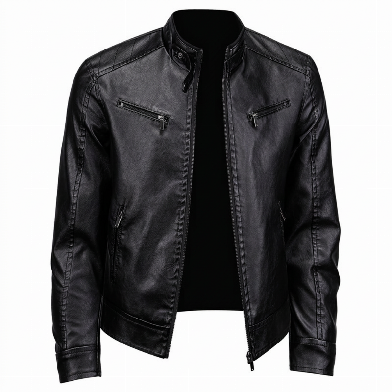 🌟Über 10.000 positive Bewertungen!🌟 Stylische Stehkragen-PU-Lederjacke für Herren