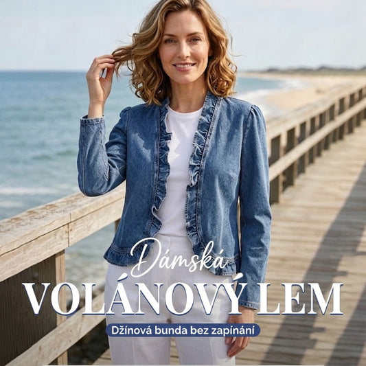 🧥 ČASOVĚ OMEZENÁ NABÍDKA – SLEVA 50 %! ✨ Dámská džínová bunda – vpředu rozepínací, s volánky, lehká, klasický vzhled ✨